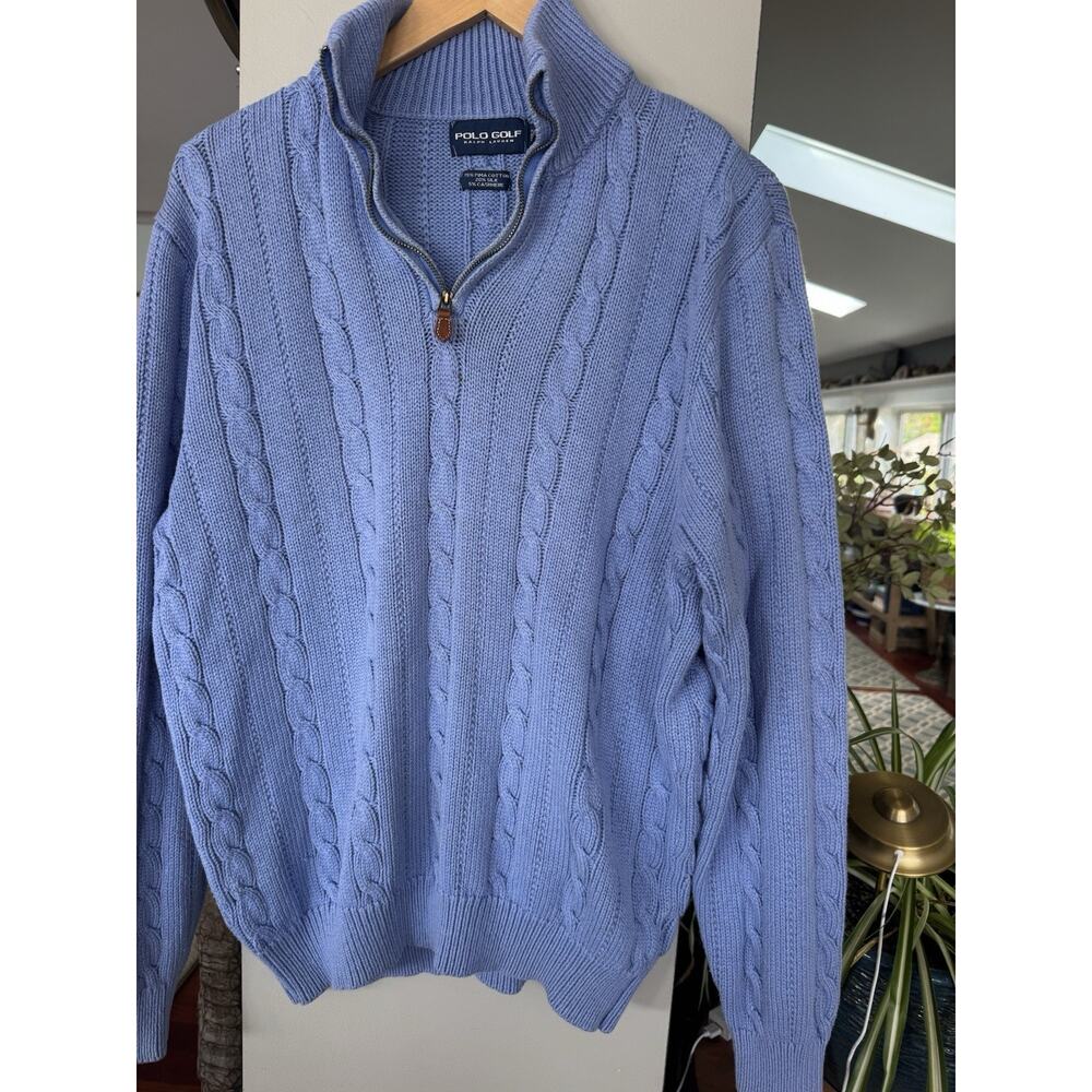 Polo Golf Light Blue Mens L silk cashmere blend ultra soft luxury